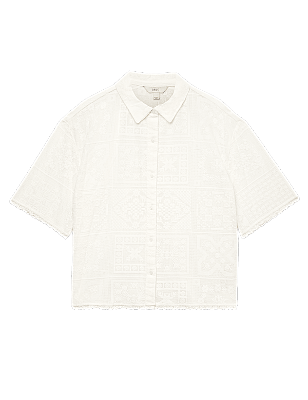 Cotton Rich Textured Collared Beach Cover Up Shirt