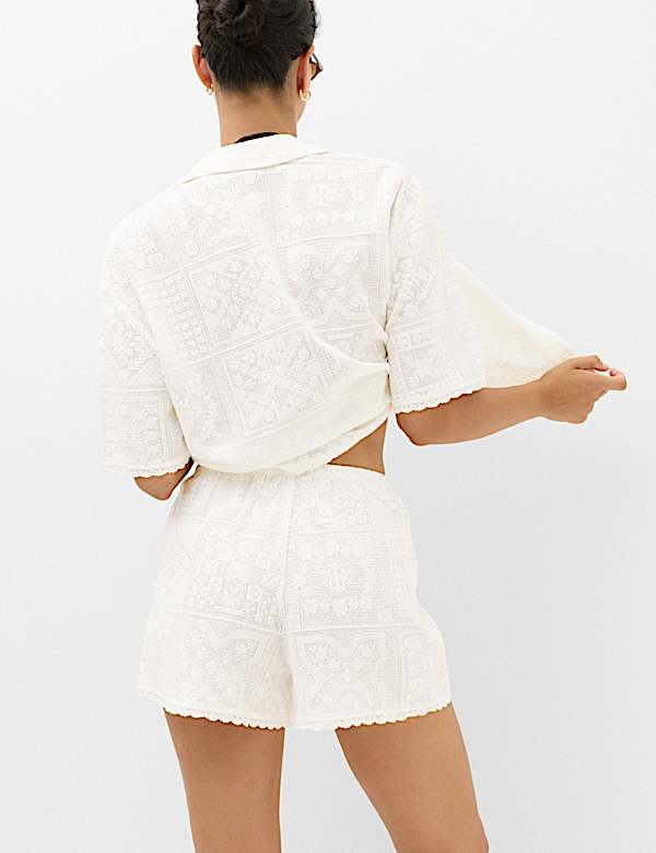 Cotton Rich Textured High Waisted Beach Shorts - CA