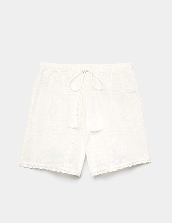 Cotton Rich Textured High Waisted Beach Shorts - CA