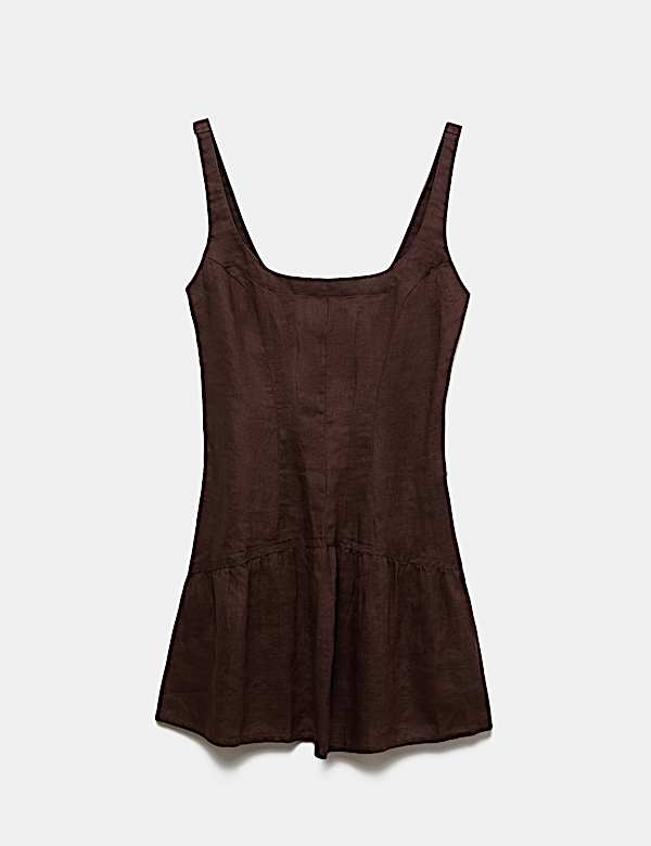 Pure Linen Square Neck Peplum Top