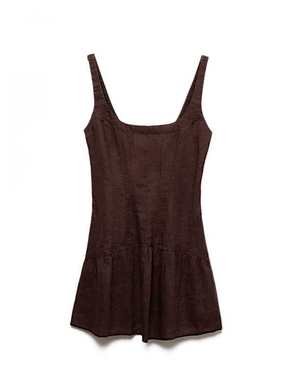 Pure Linen Square Neck Peplum Top