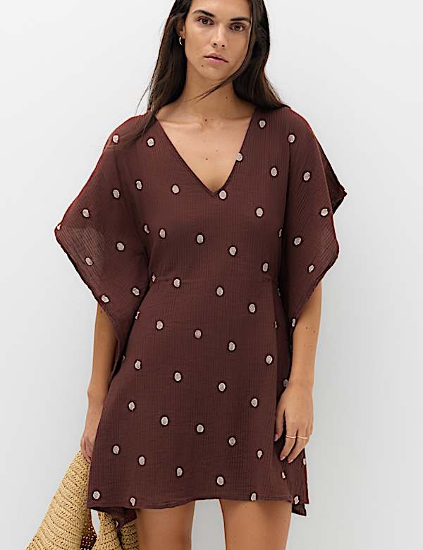 Pure Cotton Polka Dot Beach Cover Up Kaftan - MV
