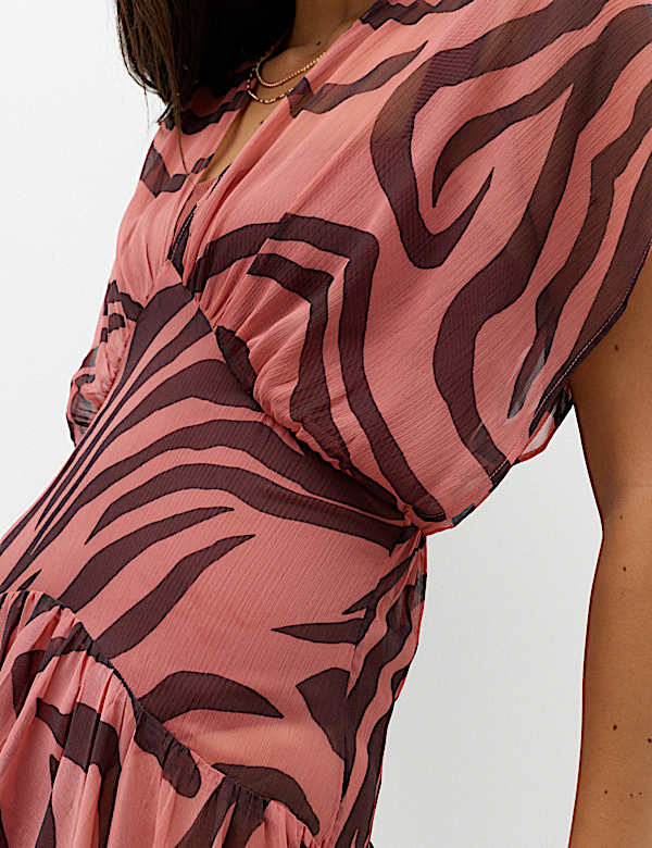 Sheer Animal Print V Neck Midi Beach Dress - UA
