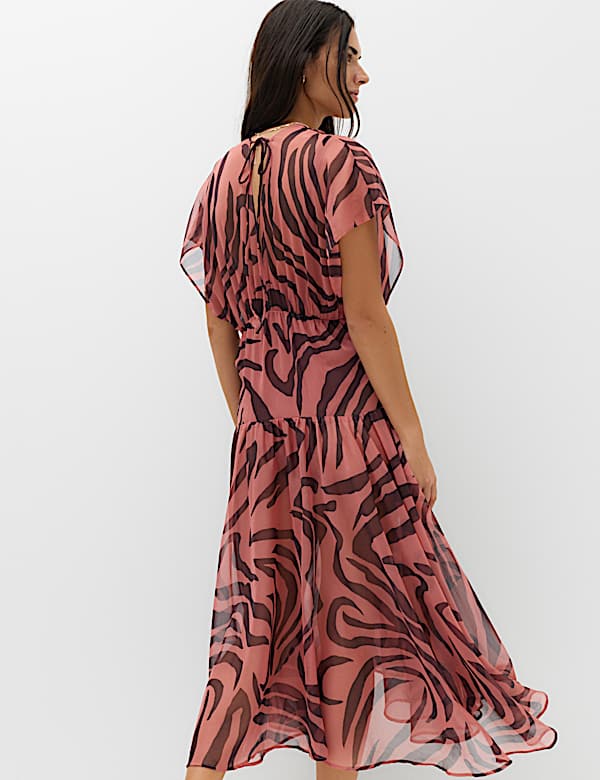 Sheer Animal Print V Neck Midi Beach Dress - UA