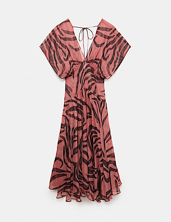 Sheer Animal Print V Neck Midi Beach Dress - UA