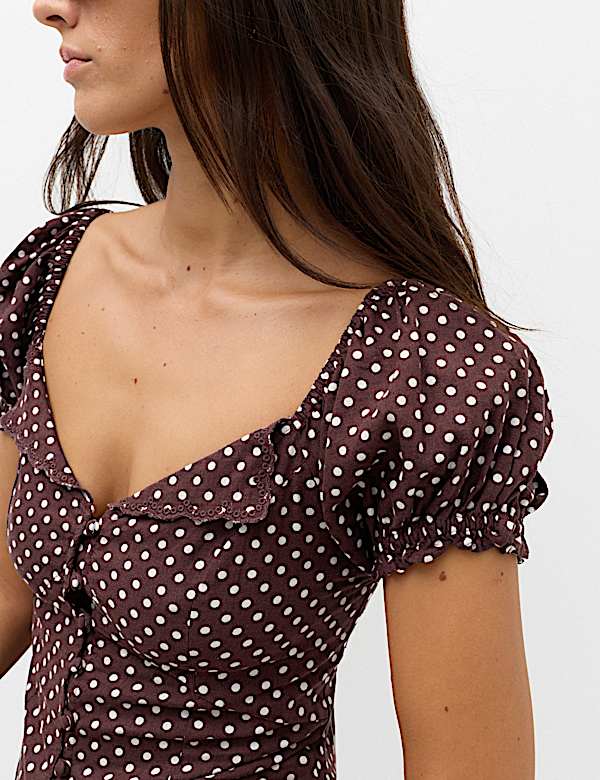 Linen Rich Polka Dot Square Neck Top - UA