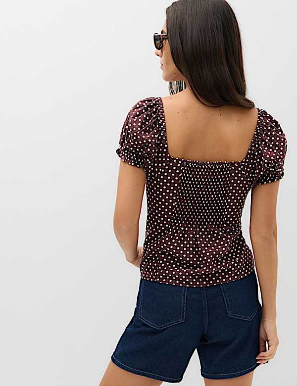 Linen Rich Polka Dot Square Neck Top - UA
