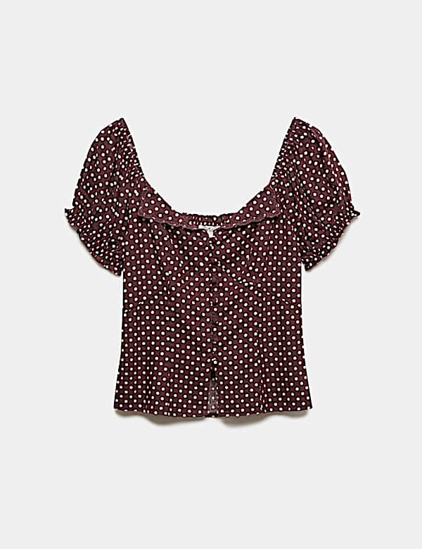 Linen Rich Polka Dot Square Neck Top - UA