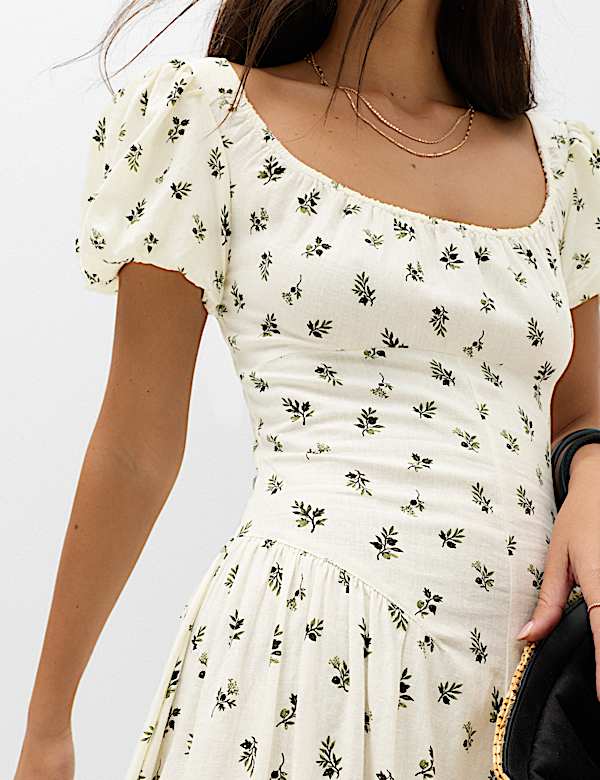 Linen Rich Floral Scoop Neck Maxi Dress - AU