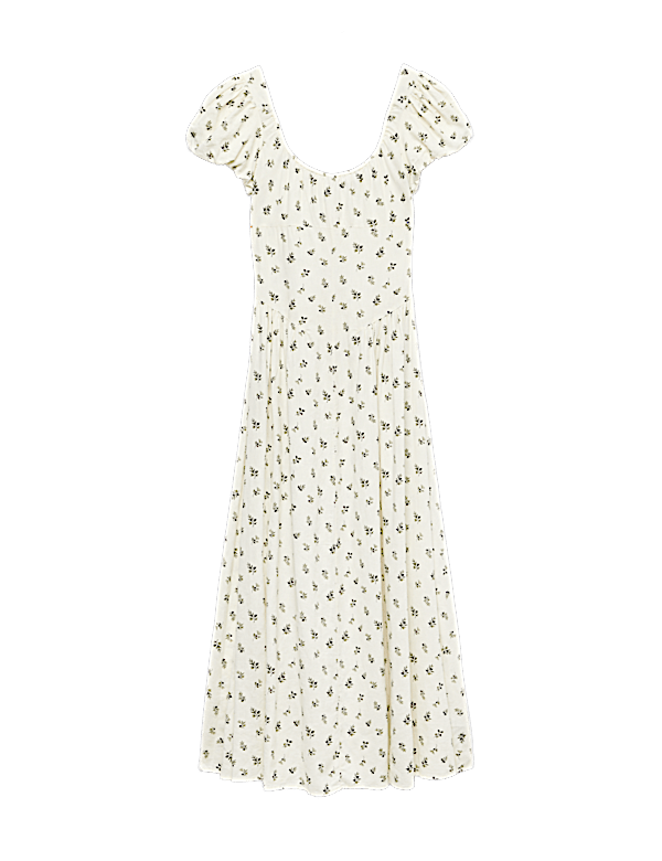 Linen Rich Floral Scoop Neck Maxi Dress