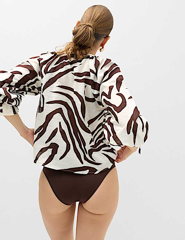 Camisa playera larga 100 % algod&oacute;n con estampado animal - US