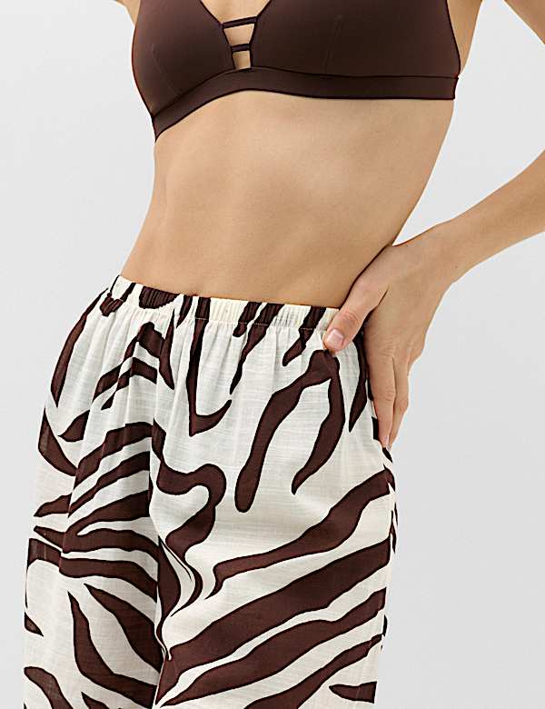 Pure Cotton Animal Print High Waisted Parachute Trousers - CH