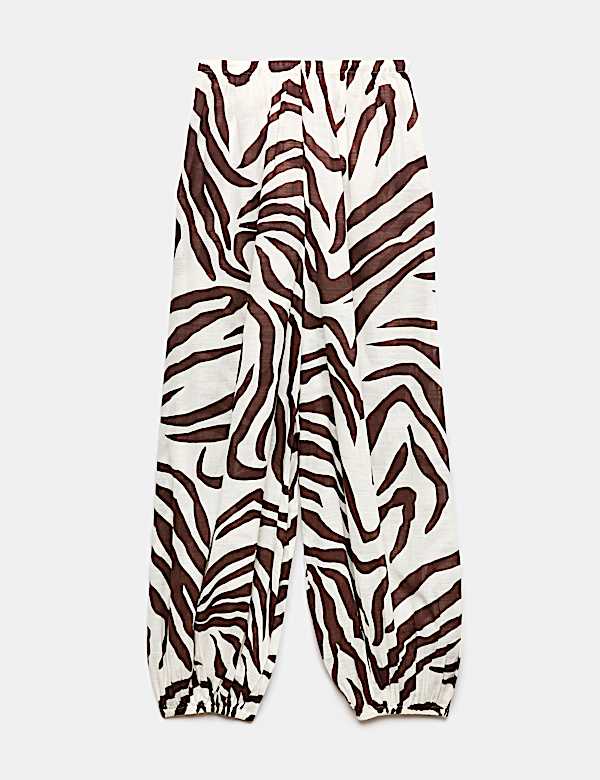 Pure Cotton Animal Print High Waisted Parachute Trousers - CH