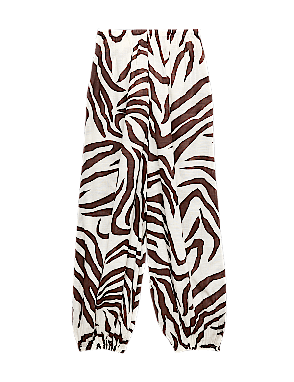 Pure Cotton Animal Print High Waisted Parachute Trousers