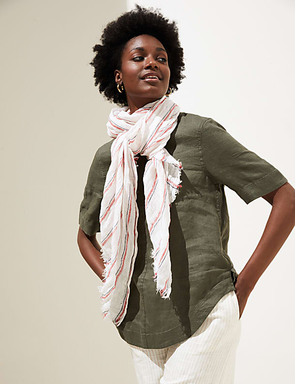 Pure Linen Round Neck Short Sleeve Boxy Top - KG