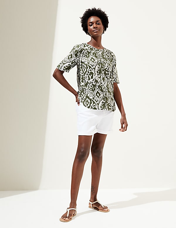 Pure Linen Printed Round Neck T-Shirt