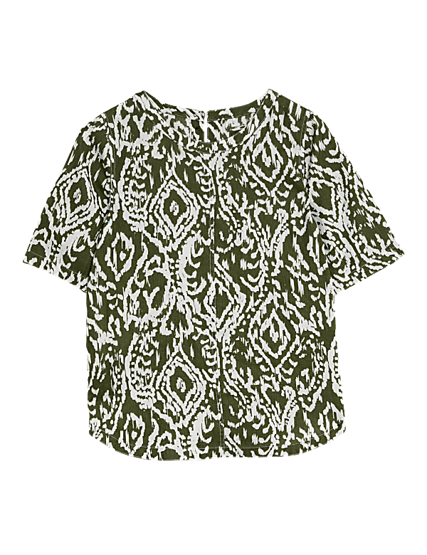 Pure Linen Printed Round Neck T-Shirt