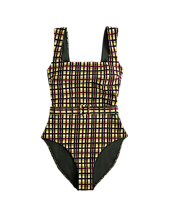 Printed Padded Belted Square Neck Swimsuit