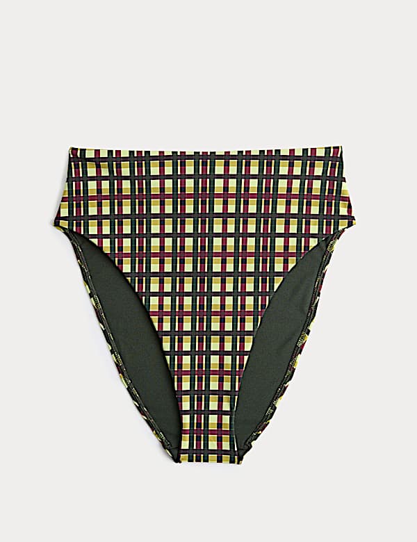 Checked High Waisted High Leg Bikini Bottoms - RO