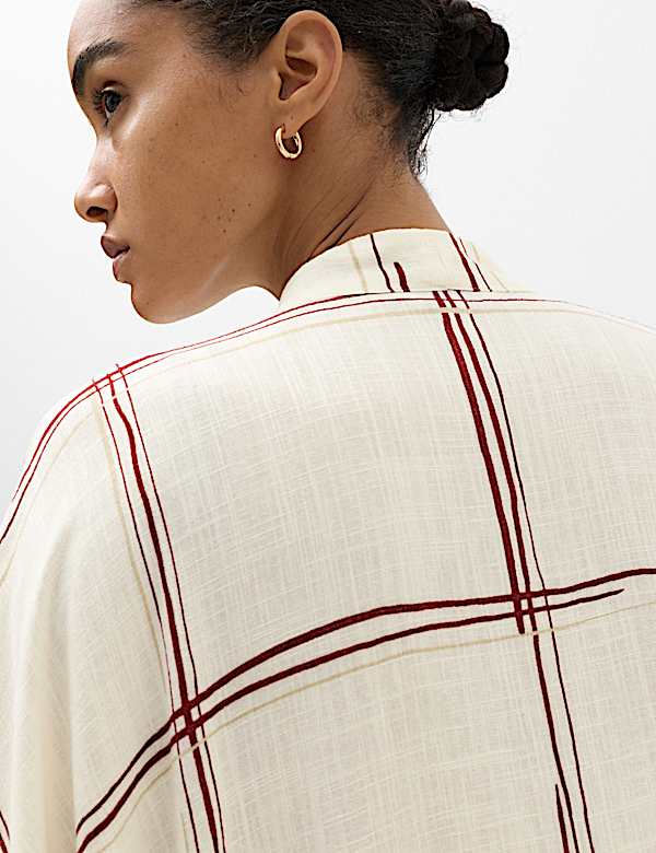 Checked Midi Kaftan Beach Dress with Linen