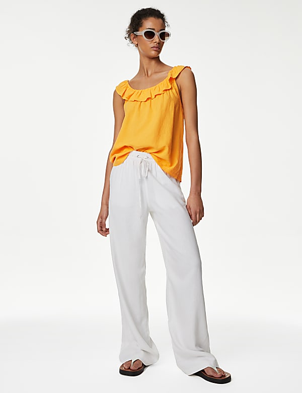 Linen Blend Ruffle Vest Top