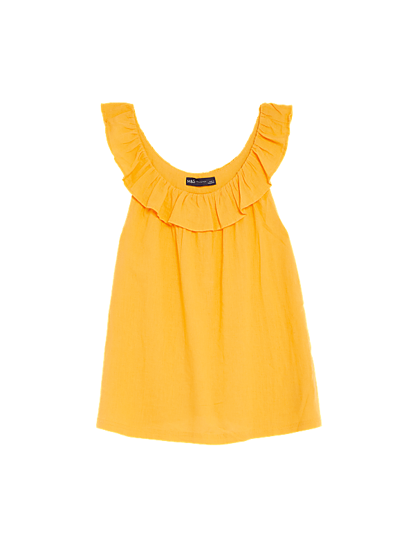 Linen Blend Ruffle Vest Top
