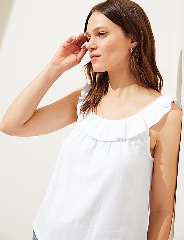 Linen Blend Ruffle Vest Top - FR