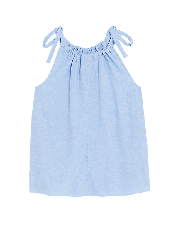 Linen Rich High Neck Tie Detail Cami Top