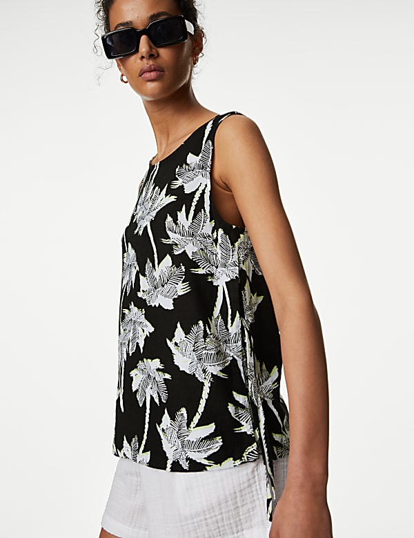 Linen Rich Printed High Neck Vest Top