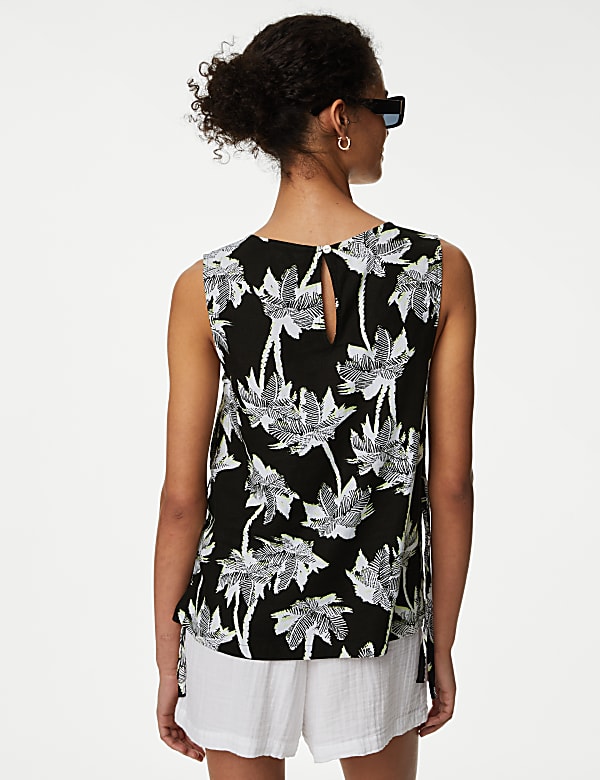 Linen Rich Printed High Neck Vest Top