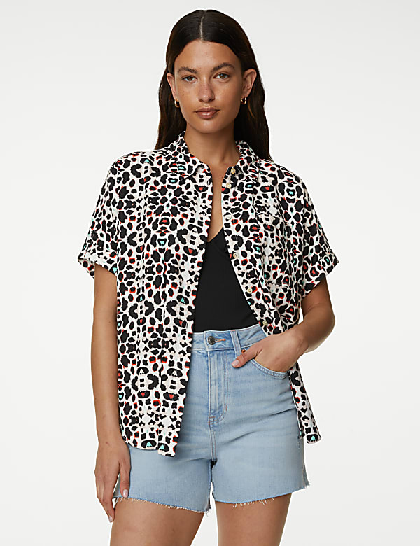 Linen Rich Printed Collared Beach Shirt