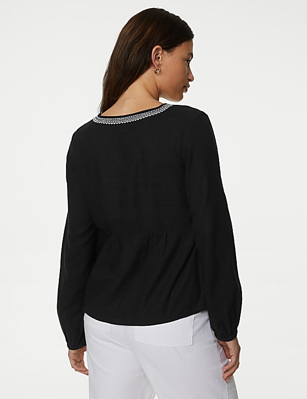 Linen Blend V-Neck Blouse