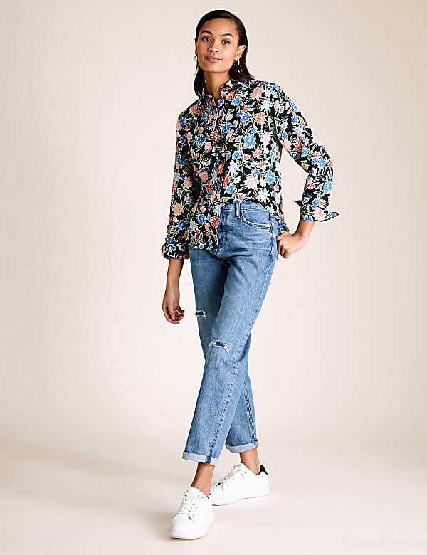 Pure Linen Floral Long Sleeve Shirt