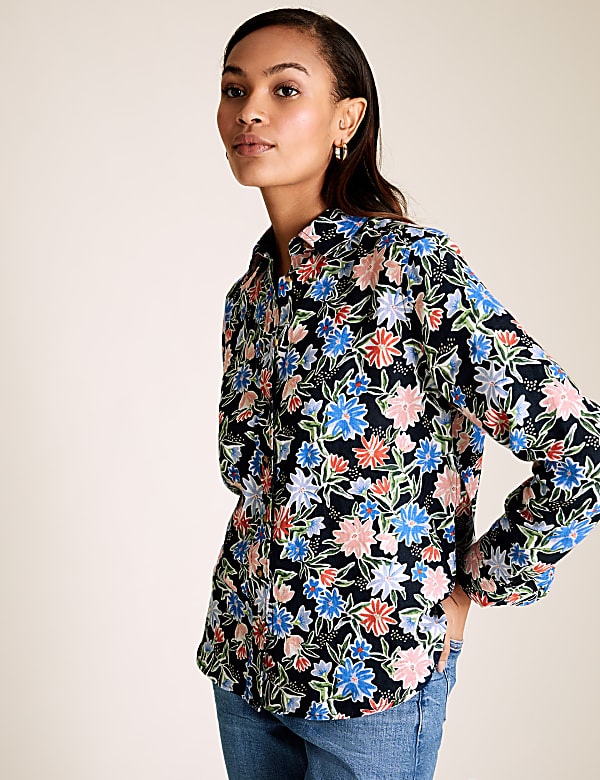 Pure Linen Floral Long Sleeve Shirt