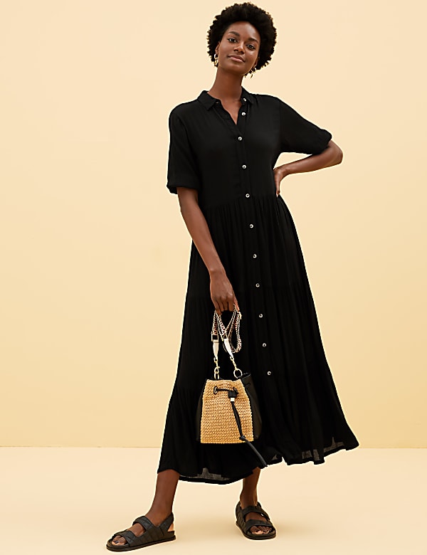 Button Through Maxi Tiered Dress
