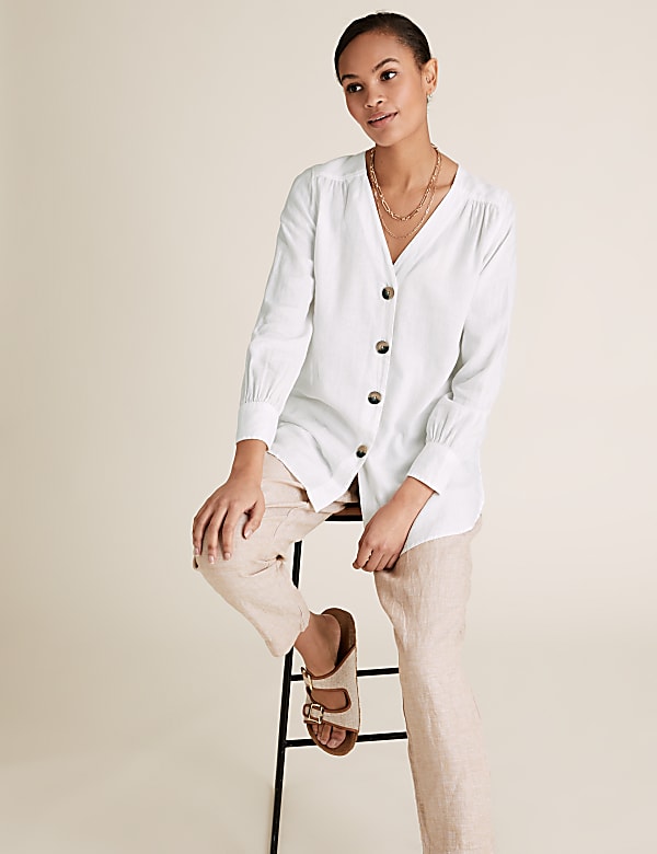 Linen V-Neck Button Through Tunic
