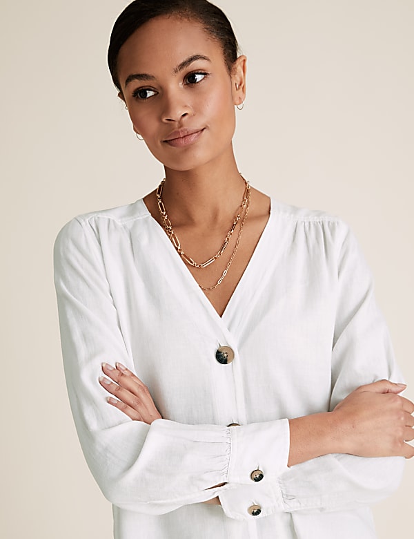 Linen V-Neck Button Through Tunic