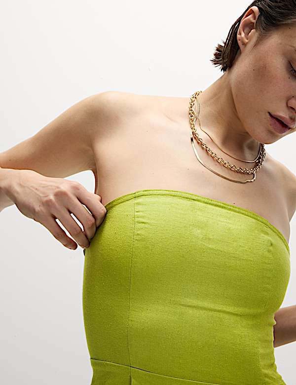 Robe tube midaxi bandeau en lin à détail plissé - FR