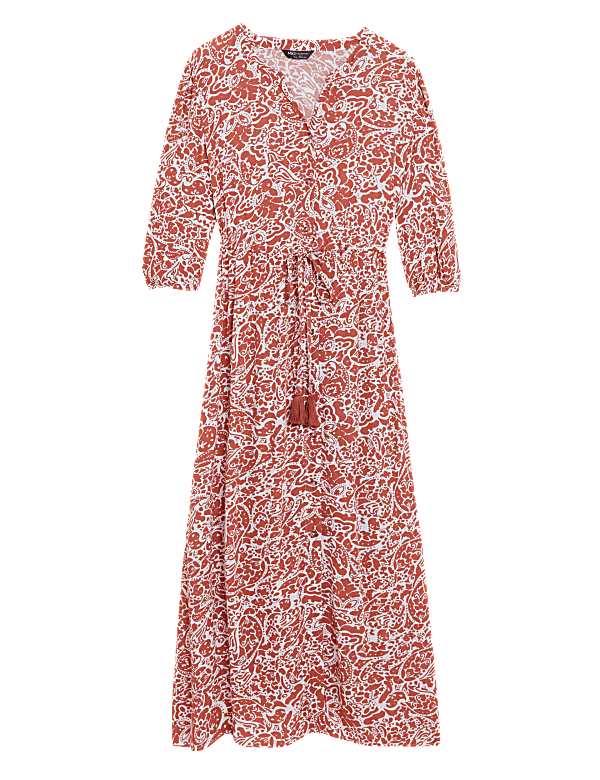 Printed V-Neck Tie Waist Maxi Beach Dress