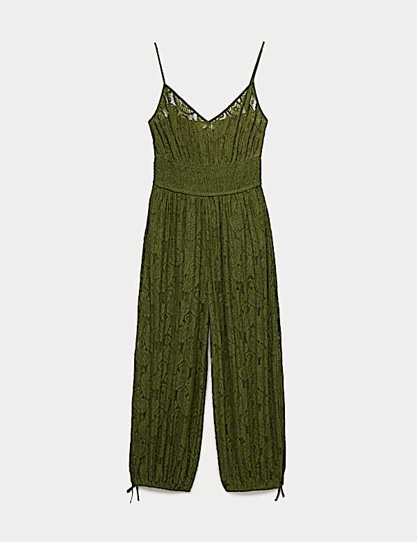אוברול תחרה מבד עשיר בכותנה בגזרת בלון - IL