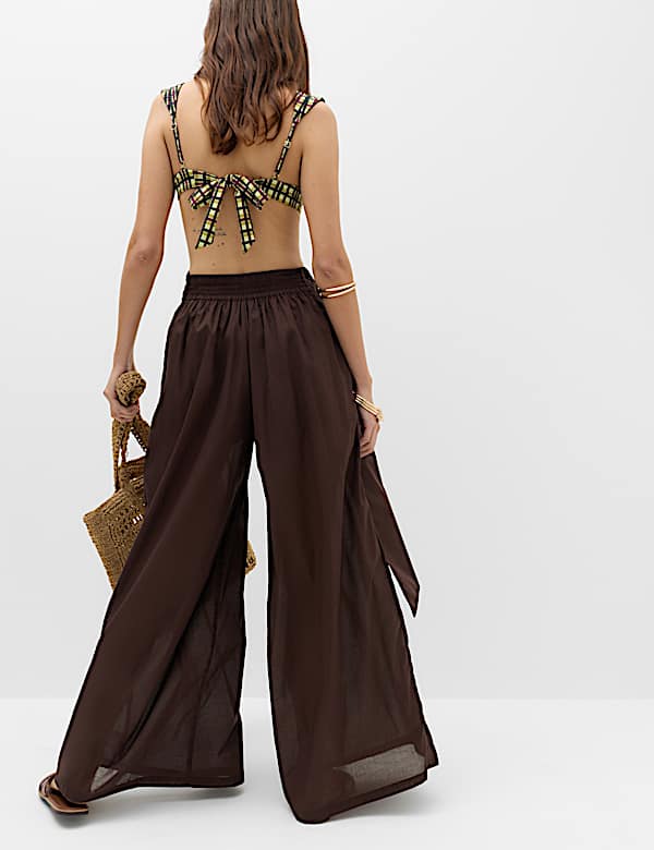 Palazzo-Hose aus reiner Baumwolle mit weitem Bein - AT