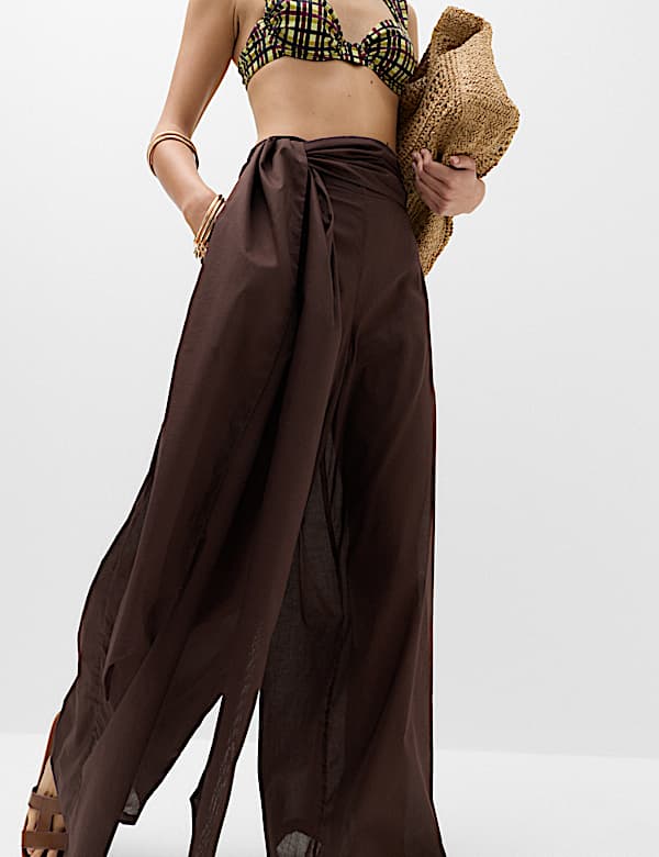 Palazzo-Hose aus reiner Baumwolle mit weitem Bein - AT