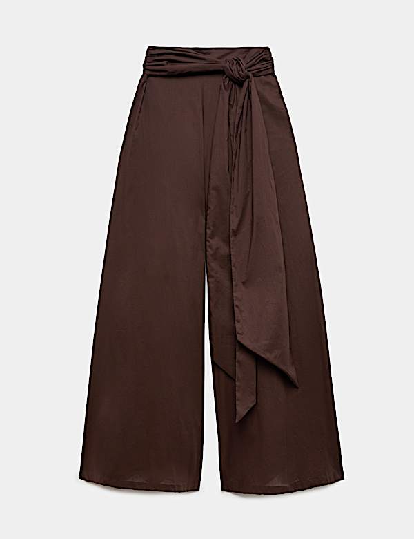 Palazzo-Hose aus reiner Baumwolle mit weitem Bein - AT