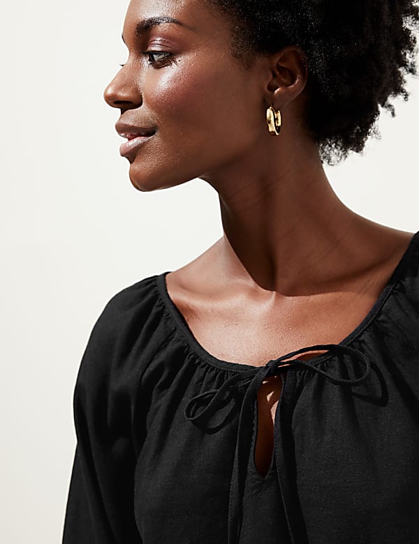 Linen Rich Tie Neck Blouse