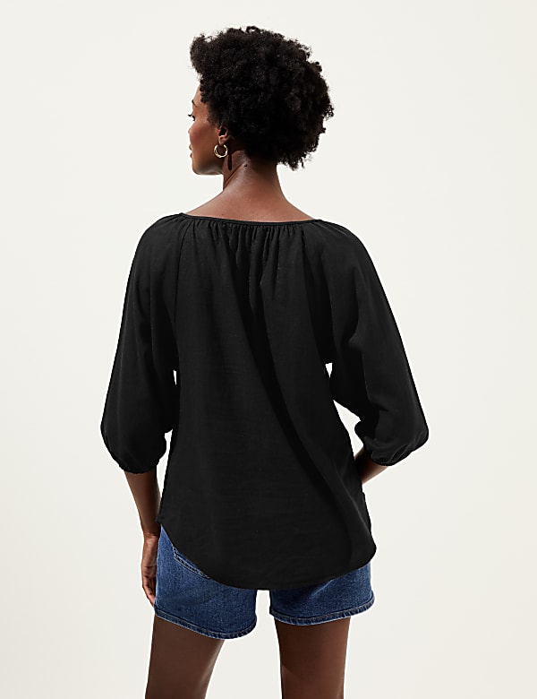 Linen Rich Tie Neck Blouse