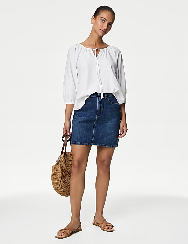 Linen Rich Tie Neck Blouse