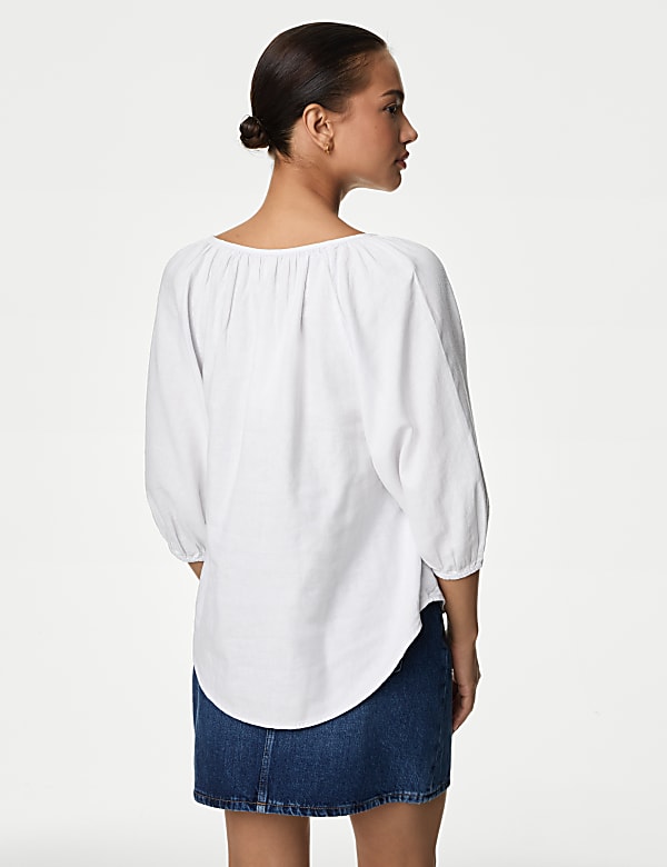 Linen Rich Tie Neck Blouse