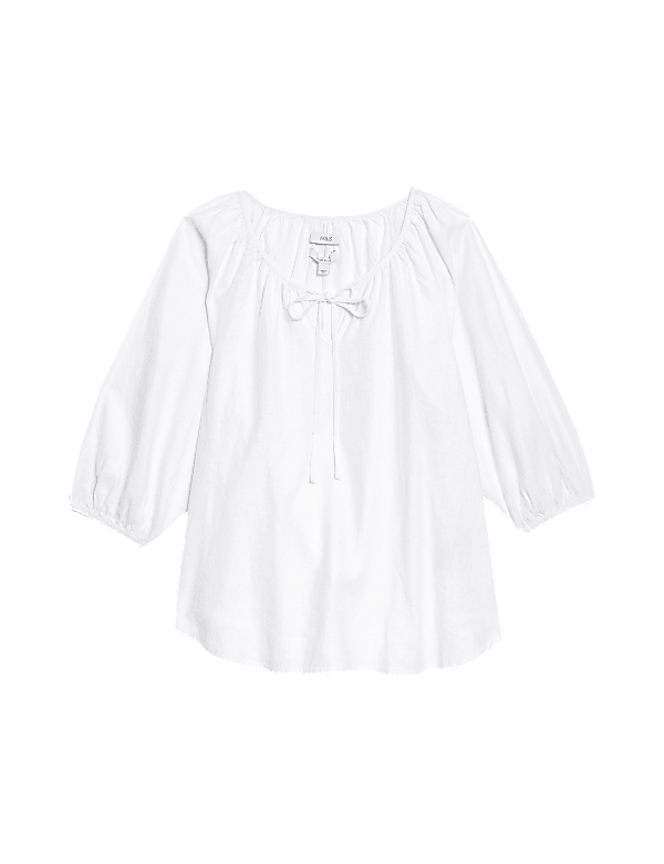 Linen Rich Tie Neck Blouse