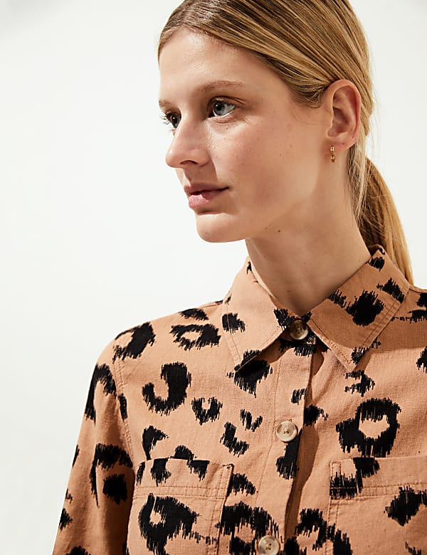 Linen Rich Animal Print Collared Shirt