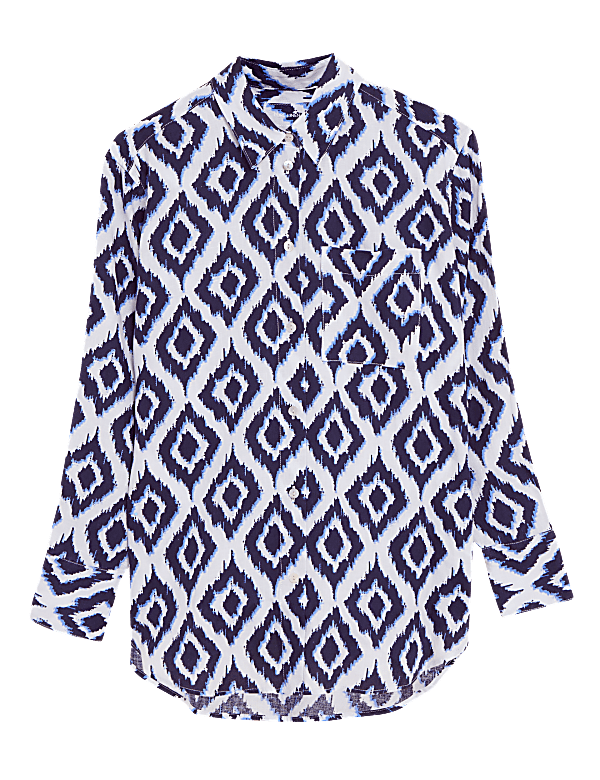 Pure Linen Printed Oversized Shirt